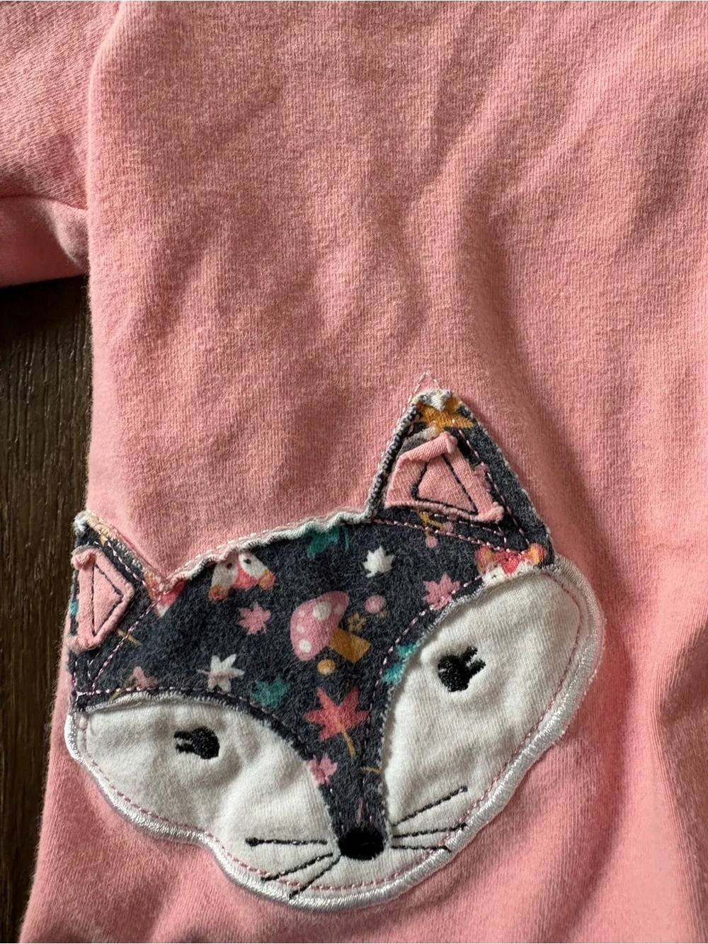 Girls Pink Fox Appliqué Ruffle Hem Top